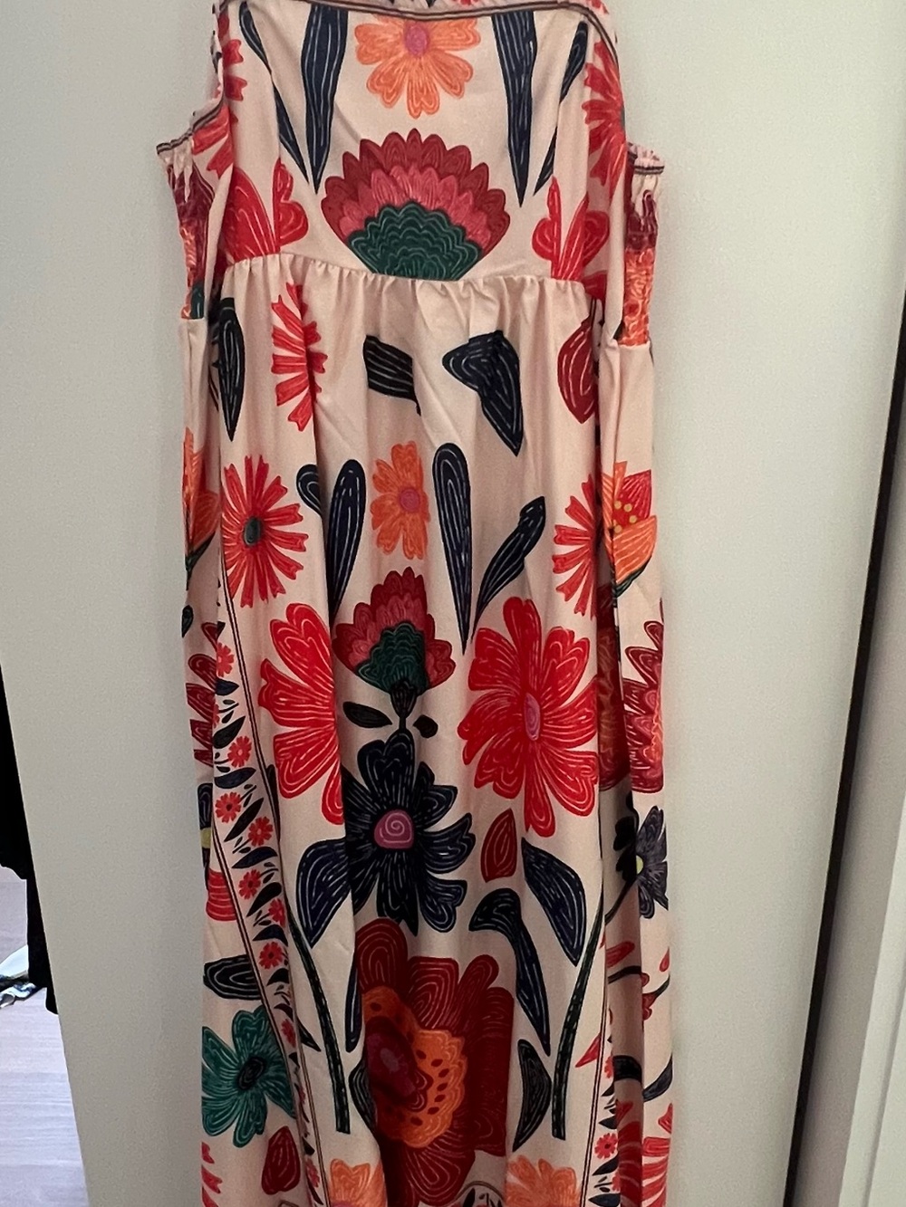 Floral Cold-Shoulder Maxi Dress in Cream and Red
